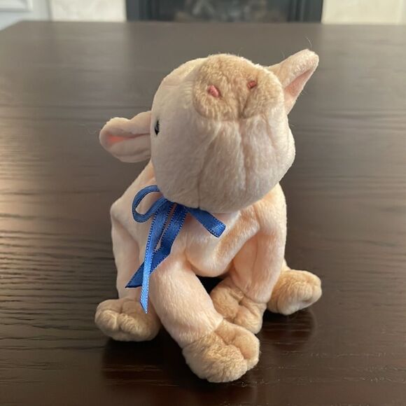 Vintage Ty Beanie Baby 1999 Knuckles the Pig w Blue Bow Excellent Condition 7” - Picture 2 of 6